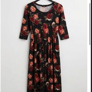 Floral Black and Red Women's Dress